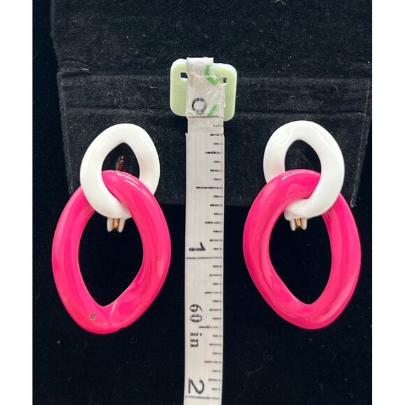 Monet Two Tone Color Block Enamel Hoop Clip On Earrings - Picture 4 of 6